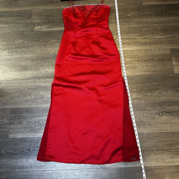 Vintage 90s Y2K Zum Zum Niki Livas Prom Gown Red Dress Rhinestone Fairy Corset 5 - Picture 8 of 11